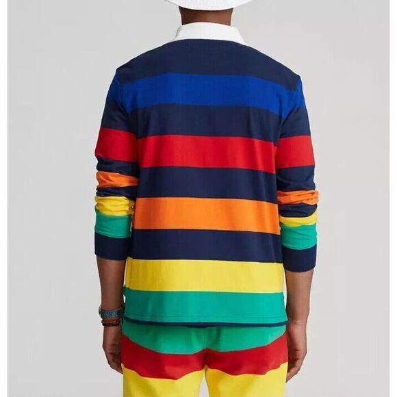 Polo Ralph Lauren Men Sz M Multi Spectre Rainbow Striped Rugby Jersey Shirt - Picture 11 of 11